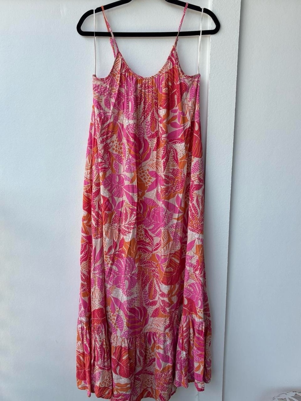 Pink and orange floral maxi dress with cami straps